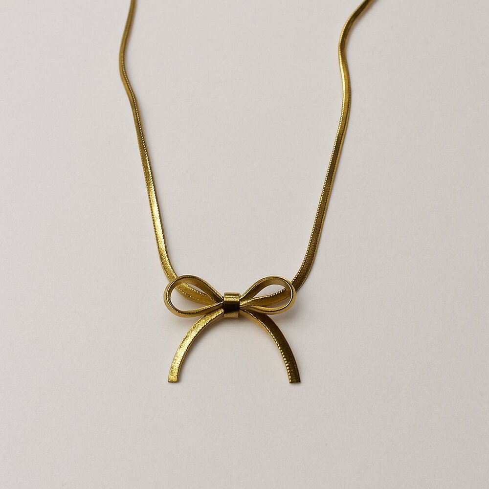 Panacea Gold Snake Chain Bow Necklace 14K Plated Minimalist Holiday Gift NWT